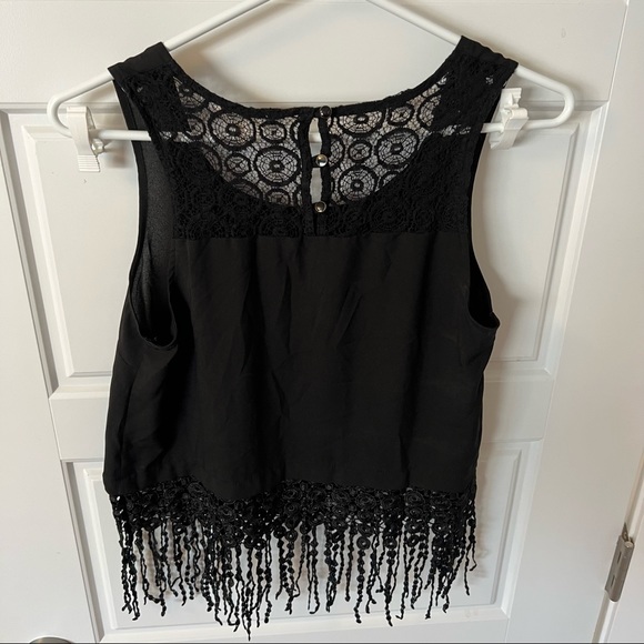 Boho black crop top with fringe - Picture 6 of 7